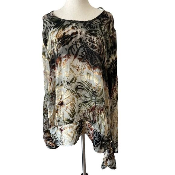 Chico’s Silk Blend Burnout Velvet Long Sleeve Top Blouse Earth Tones Large - Picture 1 of 9